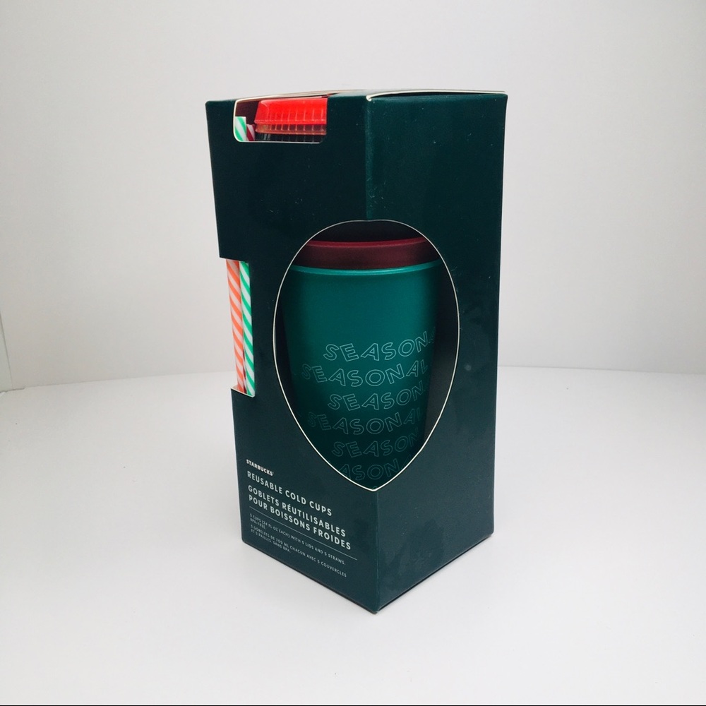 Starbucks 2019 Holiday Christmas Reusable Cold Cups Lids 24oz 5 PK.